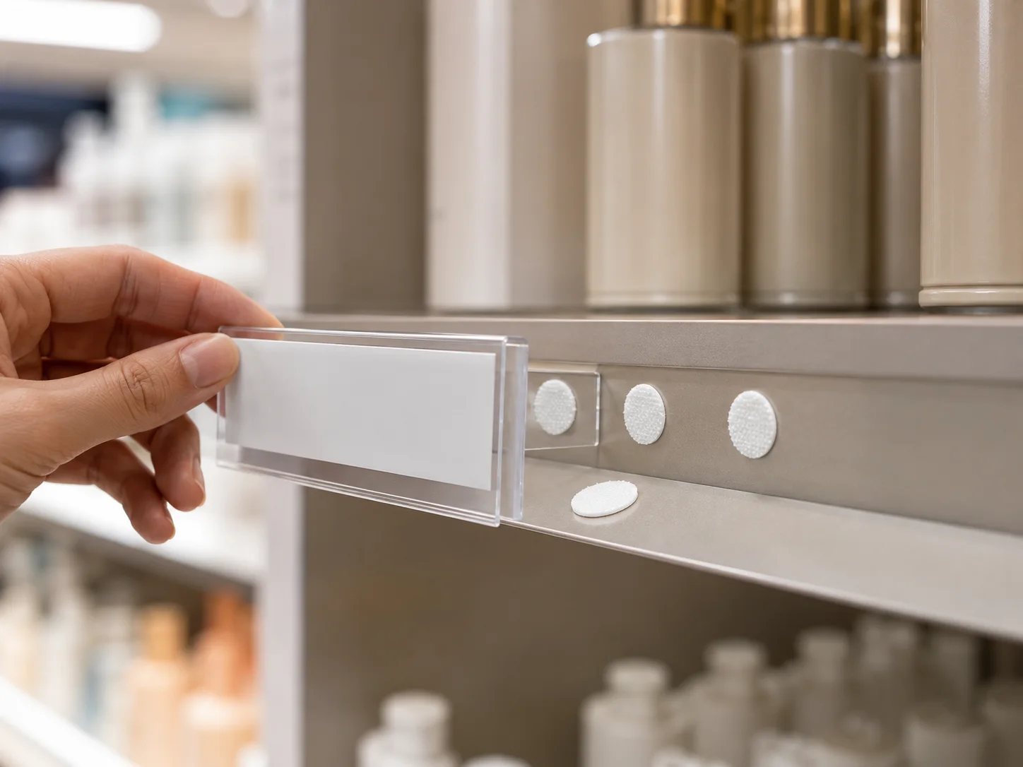 Velodot hook and loop coins used on retail displays